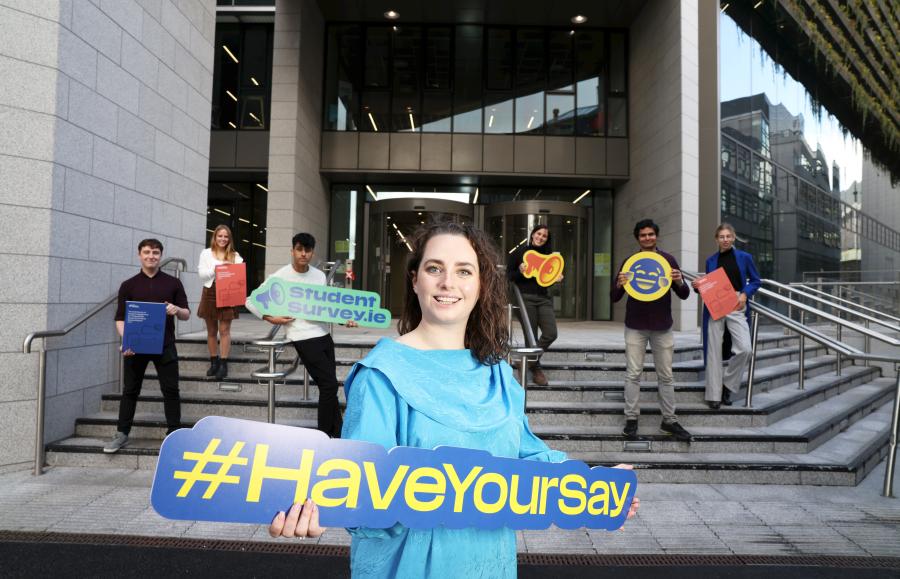 Group holding StudentSurvey.ie signs